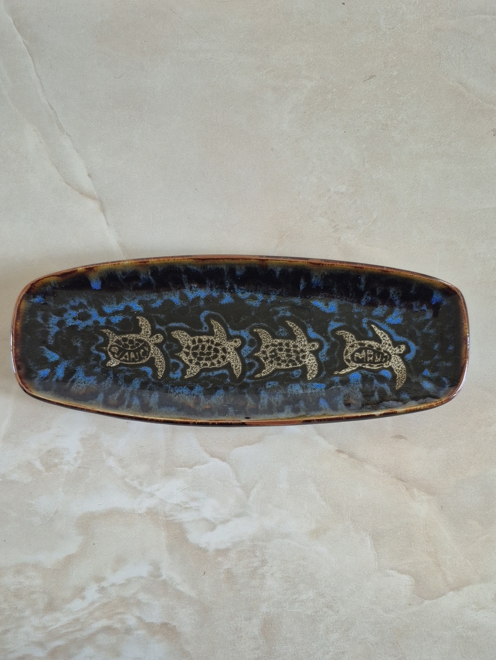 Nancy Maui Pottery Decorative Black & Blue Sea Turtle Tray